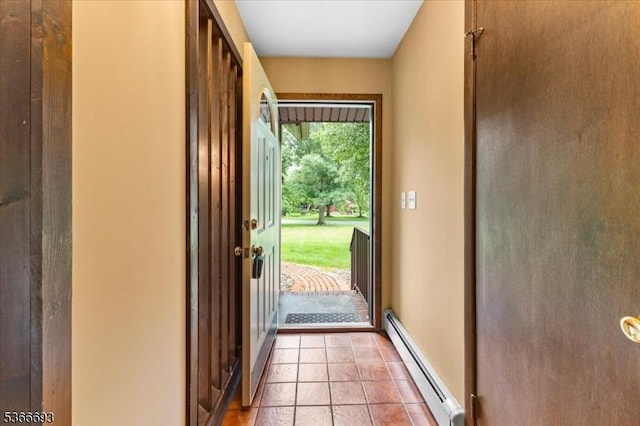 31 Casper Berger Rd, Readington Twp, NJ 08889 - doorway to outside with a baseboard radiator and light tile patterned floors