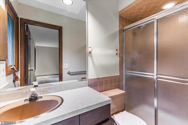 31 Casper Berger Rd, Readington Twp, NJ 08889 - full bathroom featuring a shower with shower door, vanity, and tile walls