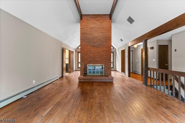 31 Casper Berger Rd, Readington Twp, NJ 08889 - unfurnished living room with hardwood / wood-style floors, a baseboard heating unit, and a fireplace