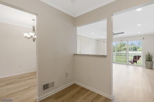 2909 Lindsley Rd, Bridgewater Twp, NJ 08807 - spare room featuring ornamental molding, a chandelier, light wood finished floors, a ceiling fan, and recessed lighting