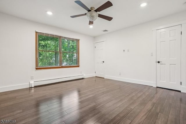 15 Woglum Pl, Berkeley Heights Twp, NJ 07922 - empty room featuring baseboard heating, a ceiling fan, wood finished floors, and recessed lighting