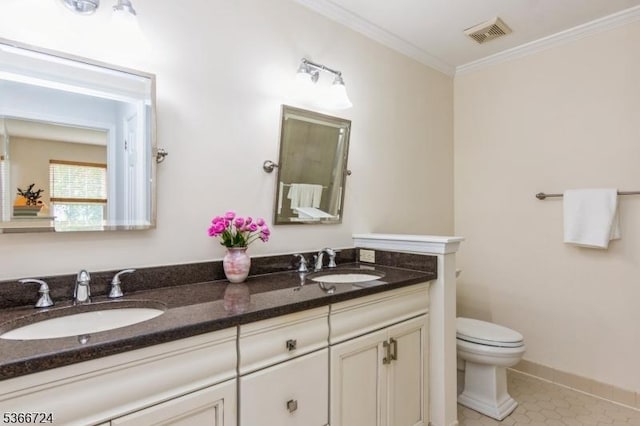 227 Potomac Dr, Bernards Twp, NJ 07920 - bathroom featuring double vanity, crown molding, and tile patterned flooring