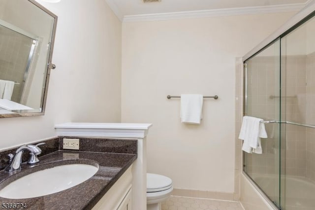 227 Potomac Dr, Bernards Twp, NJ 07920 - full bathroom featuring tile patterned floors, vanity, bath / shower combo with glass door, and ornamental molding