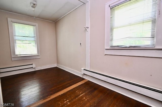 55 Taylor Rd, Jefferson Twp, NJ 07885 - spare room with a baseboard heating unit and dark wood-style floors