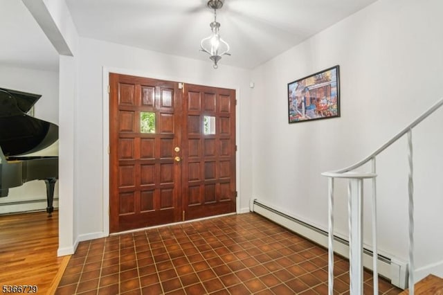 4 Dickens Ct, Morris Twp, NJ 07960 - foyer with a baseboard radiator, a baseboard heating unit, and wood finished floors