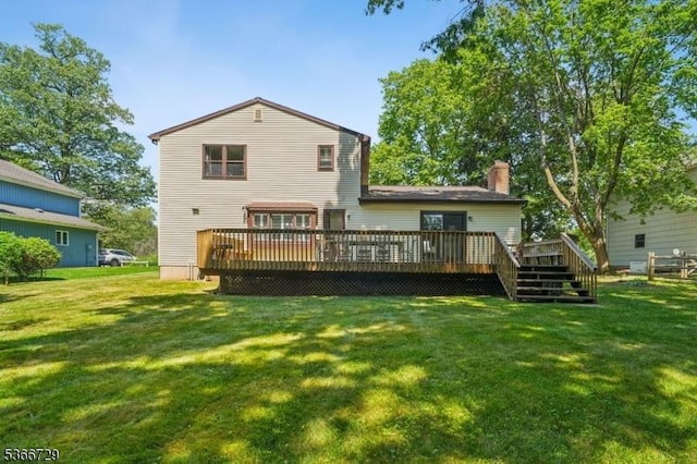 4 Dickens Ct, Morris Twp, NJ 07960 - rear view of house featuring a deck, a yard, and a chimney