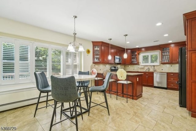 4 Dickens Ct, Morris Twp, NJ 07960 - dining space with baseboard heating, recessed lighting, and a chandelier
