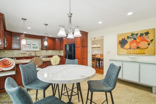 4 Dickens Ct, Morris Twp, NJ 07960 - dining space featuring a chandelier, recessed lighting, and light tile patterned floors
