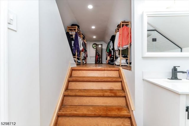 608 Duquesne Ter, Union Twp, NJ 07083 - stairs with recessed lighting and lofted ceiling