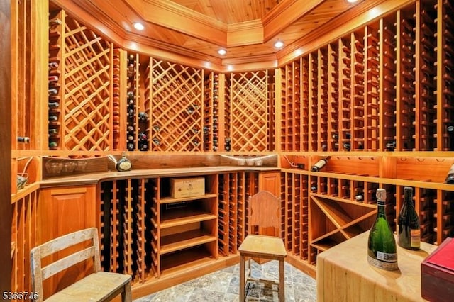 6 Magnolia Ct, Morris Twp, NJ 07960 - wine area with wooden ceiling, crown molding, and recessed lighting