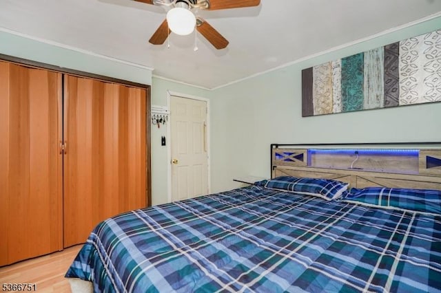 139 Churchill Ave, Franklin Twp, NJ 08873 - bedroom with ornamental molding, ceiling fan, wood finished floors, and a closet