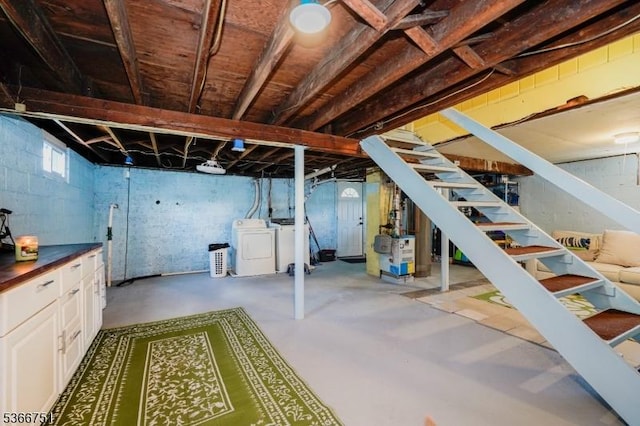 139 Churchill Ave, Franklin Twp, NJ 08873 - below grade area featuring separate washer and dryer and stairway