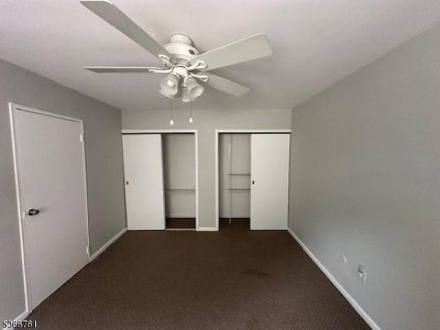 48-50 Elm St Unit B1, Morristown Town, NJ 07960 - unfurnished bedroom with multiple closets, carpet flooring, and a ceiling fan
