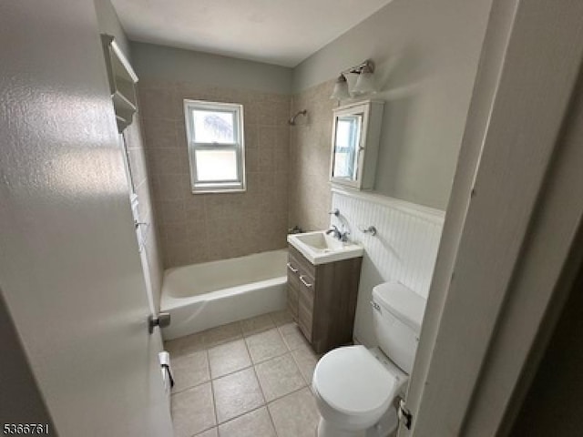48-50 Elm St Unit B1, Morristown Town, NJ 07960 - full bath with vanity, shower / bath combination, tile patterned floors, and a wainscoted wall