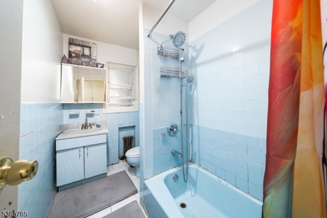 129 Ball St, Irvington Twp, NJ 07111 - bathroom featuring tile walls, vanity, shower / bath combo, and tile patterned floors