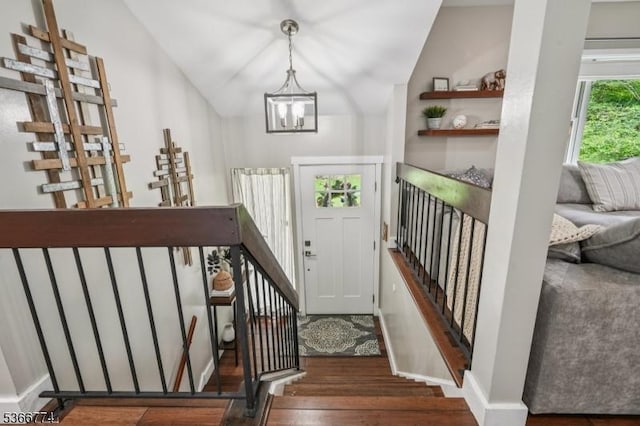 159 Kings Hwy, Washington Twp, NJ 07853 - entrance foyer with a chandelier, vaulted ceiling, and wood finished floors
