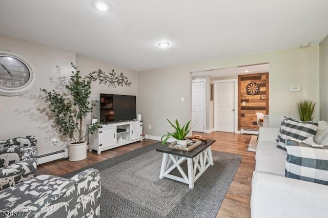 159 Kings Hwy, Washington Twp, NJ 07853 - living area with wood finished floors, a baseboard heating unit, and recessed lighting