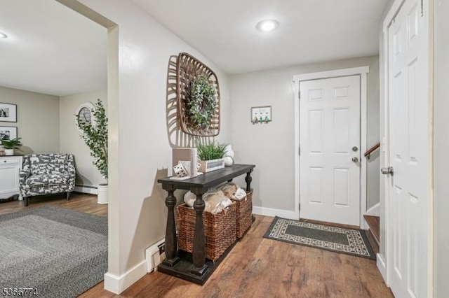 159 Kings Hwy, Washington Twp, NJ 07853 - entryway with wood finished floors, a baseboard radiator, and recessed lighting