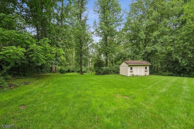 159 Kings Hwy, Washington Twp, NJ 07853 - view of grassy yard with a shed and a view of trees