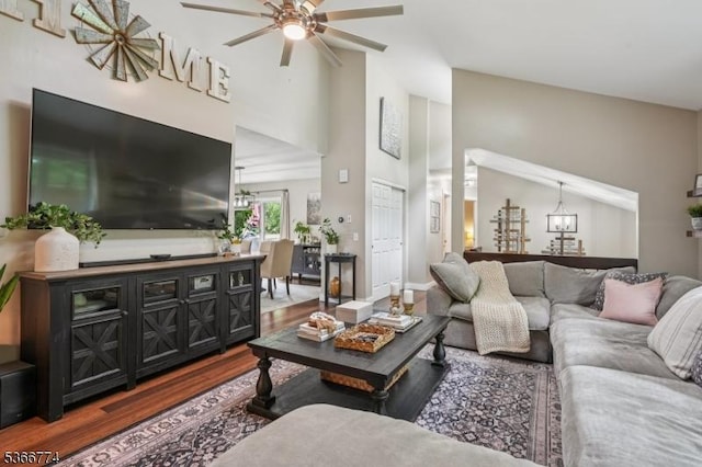 159 Kings Hwy, Washington Twp, NJ 07853 - living room with a ceiling fan, wood finished floors, and a towering ceiling