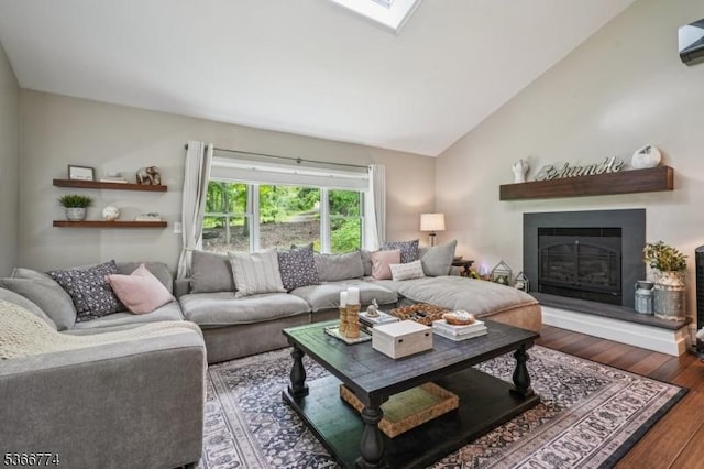 159 Kings Hwy, Washington Twp, NJ 07853 - living room with lofted ceiling, wood finished floors, and a glass covered fireplace