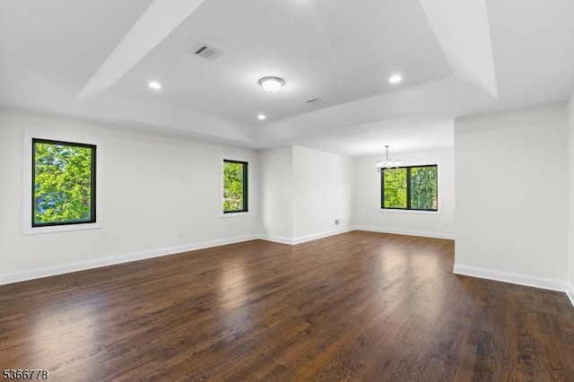 150 Parsippany Blvd, Parsippany-Troy Hills Twp, NJ 07005 - empty room with a raised ceiling, a chandelier, dark wood finished floors, and recessed lighting