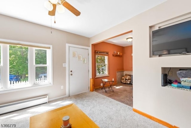 25 Alabama Ave, Jefferson Twp, NJ 07849 - entryway featuring carpet floors, plenty of natural light, a baseboard heating unit, and ceiling fan