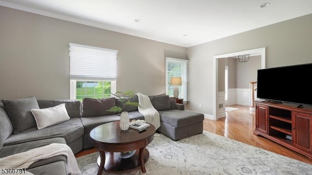 31 Burniston Ct, Hillsborough Twp, NJ 08844 - living room with light wood-style flooring, healthy amount of natural light, and crown molding