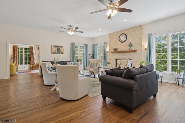 17 N Ridge Rd, Denville Twp, NJ 07834 - living area with plenty of natural light, a ceiling fan, wood finished floors, and recessed lighting