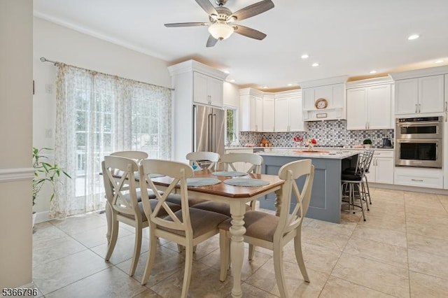 17 N Ridge Rd, Denville Twp, NJ 07834 - dining area featuring ceiling fan, recessed lighting, and light tile patterned floors
