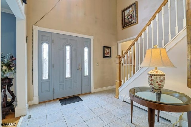 4 Panorama Dr, Vernon Twp, NJ 07461 - foyer with a high ceiling, stairway, and light tile patterned flooring