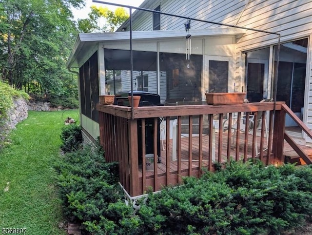 4 Panorama Dr, Vernon Twp, NJ 07461 - wooden terrace with a sunroom and a lawn