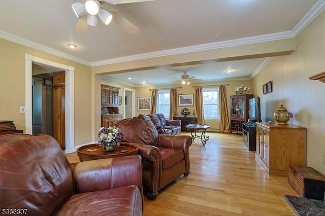 4 Panorama Dr, Vernon Twp, NJ 07461 - living area with a ceiling fan, light wood-type flooring, and crown molding