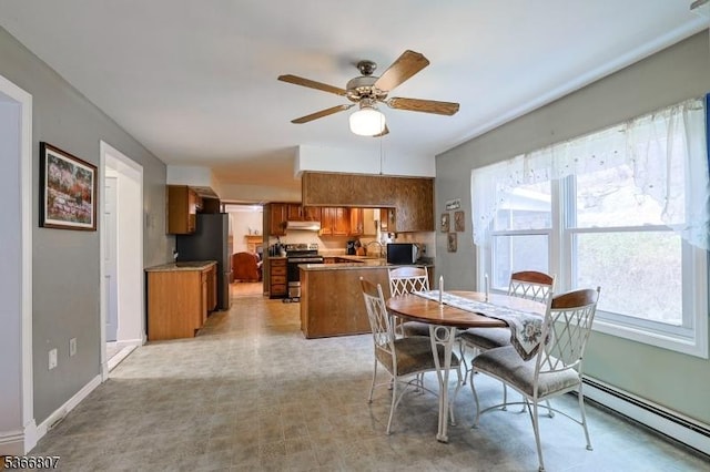 4 Panorama Dr, Vernon Twp, NJ 07461 - dining area featuring baseboard heating, ceiling fan, and light floors
