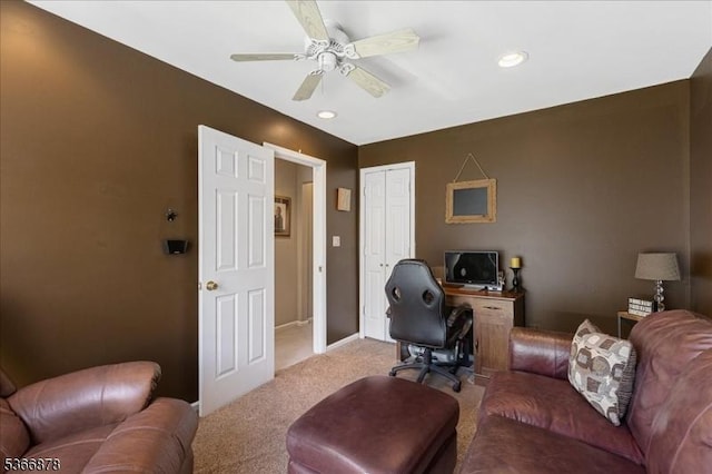 40 Lancelot Dr, Berkeley Heights Twp, NJ 07922 - home office featuring carpet, a ceiling fan, and recessed lighting