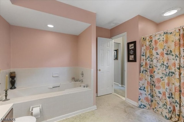 40 Lancelot Dr, Berkeley Heights Twp, NJ 07922 - full bath with a bath, vanity, and a shower with shower curtain