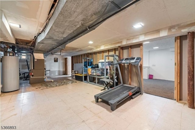 357 Minute Arms Rd, Union Twp, NJ 07083 - exercise area with gas water heater, tile patterned floors, and heating unit