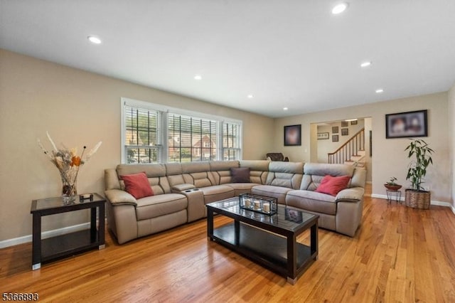 357 Minute Arms Rd, Union Twp, NJ 07083 - living room with light wood-style flooring, stairway, and recessed lighting