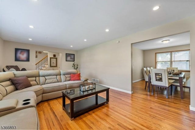 357 Minute Arms Rd, Union Twp, NJ 07083 - living area with light wood-style floors, stairway, and recessed lighting