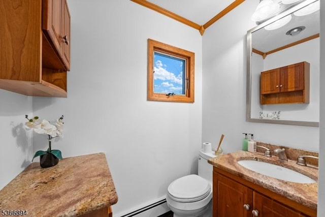 11 Hillcrest Blvd, Warren Twp, NJ 07059 - bathroom featuring a baseboard radiator, crown molding, and vanity