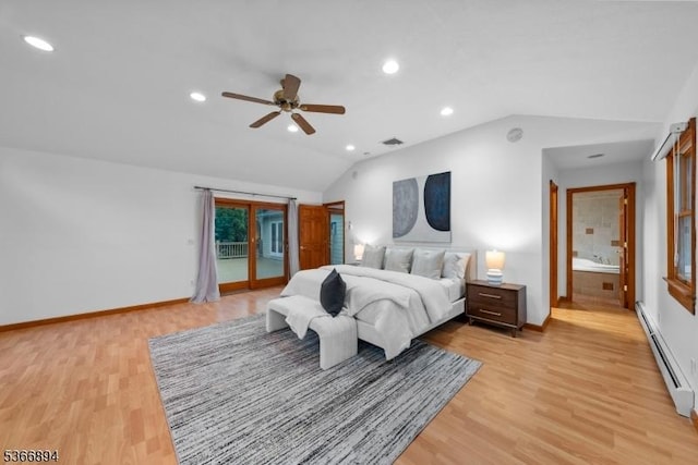 11 Hillcrest Blvd, Warren Twp, NJ 07059 - bedroom featuring a baseboard heating unit, access to outside, lofted ceiling, light wood-style flooring, and recessed lighting