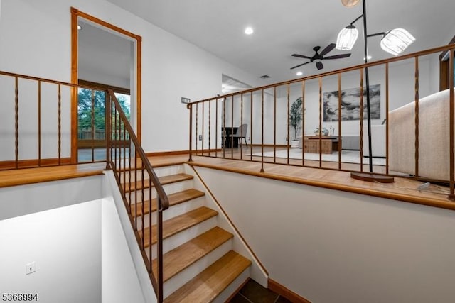 11 Hillcrest Blvd, Warren Twp, NJ 07059 - stairs with ceiling fan and recessed lighting