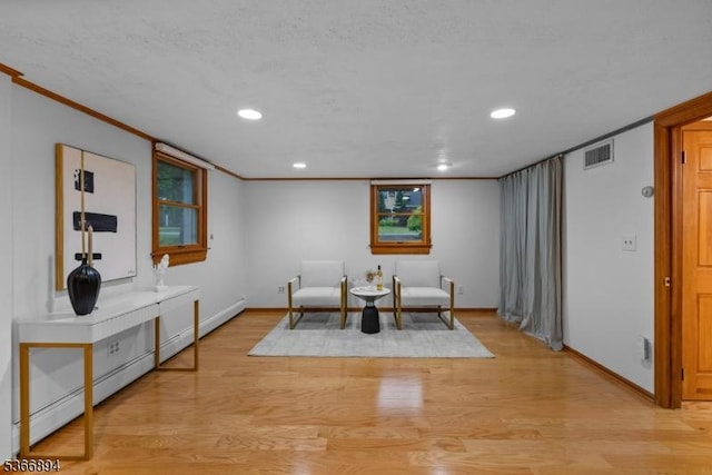 11 Hillcrest Blvd, Warren Twp, NJ 07059 - dining room with light wood-style floors, ornamental molding, recessed lighting, and a baseboard heating unit