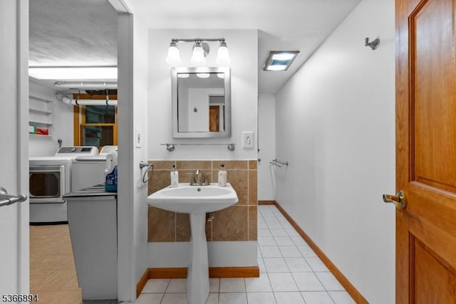 11 Hillcrest Blvd, Warren Twp, NJ 07059 - bathroom with separate washer and dryer and tile patterned flooring