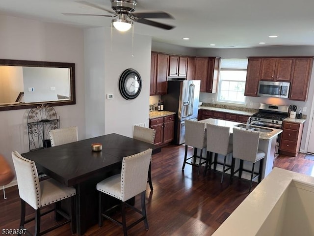 108 Creekside Way, Burlington Twp, NJ 08016 - dining area featuring ceiling fan, dark wood finished floors, and recessed lighting