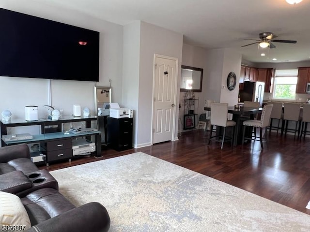 108 Creekside Way, Burlington Twp, NJ 08016 - living area featuring dark wood-style flooring and a ceiling fan