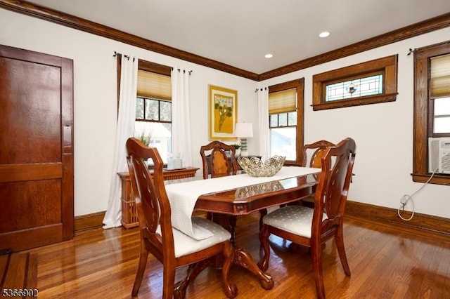 227 Parker Ave, Maplewood Twp, NJ 07040 - dining room with crown molding, wood finished floors, healthy amount of natural light, recessed lighting, and cooling unit
