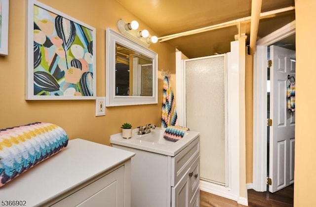 227 Parker Ave, Maplewood Twp, NJ 07040 - bathroom with a shower stall, vanity, and wood finished floors