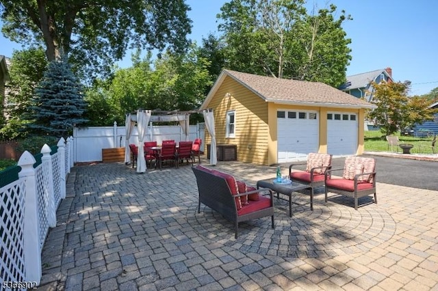 227 Parker Ave, Maplewood Twp, NJ 07040 - view of patio featuring a garage, outdoor dining area, and an outdoor structure