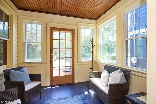 227 Parker Ave, Maplewood Twp, NJ 07040 - doorway to outside with wood ceiling, plenty of natural light, and dark wood-type flooring